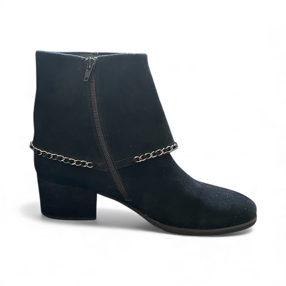 Vaneli Black Suede Ankle Boots with Chain Accent 10 - Picture 4 of 7
